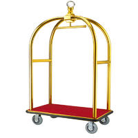 High quality polished brass 4 wheels luggage trolley cart bellman trolley